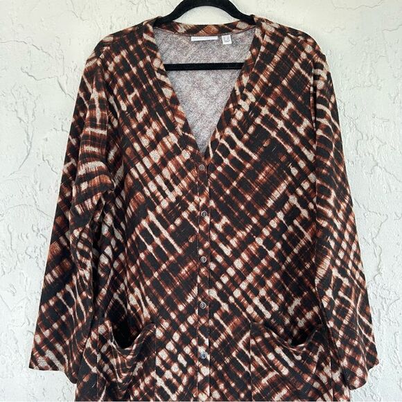 SUSAN GRAVER Sweater Duster Cardigan Size 1X Longline V Neck Pockets Soft Brown - Picture 10 of 10